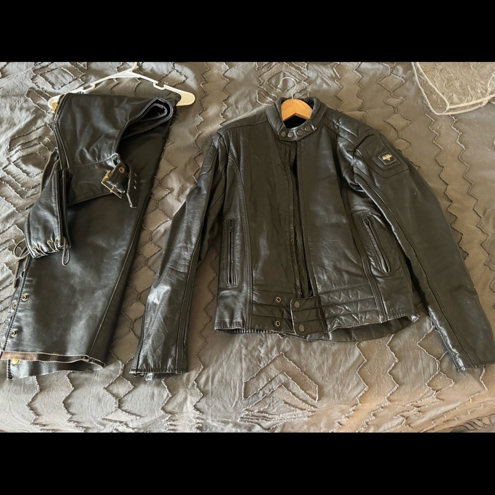 Motorcycle riding jacket and chaps